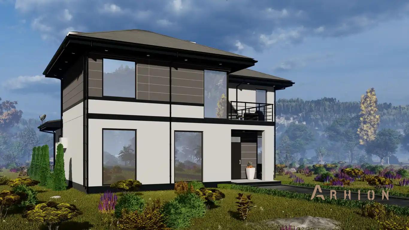 3. Проект двухэтажного дома в современном стиле с плоской кровлей , h-1618, площадью - 318 кв c терассой, балконом, вторым светом